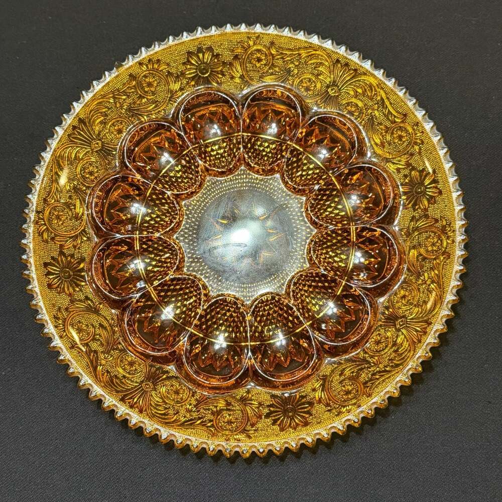Indiana Glass Amber Deviled Egg Plate 12”